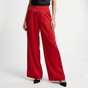 NWT H&M Red Wide Leg Satin Trousers - Size 6
